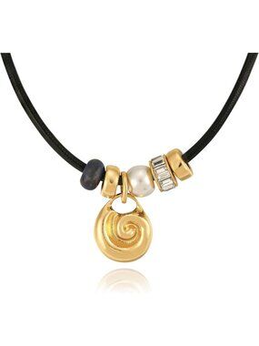 Womens Gold Conch Paracord Rope Natural Stone Pendant Adjustable Choker Necklace